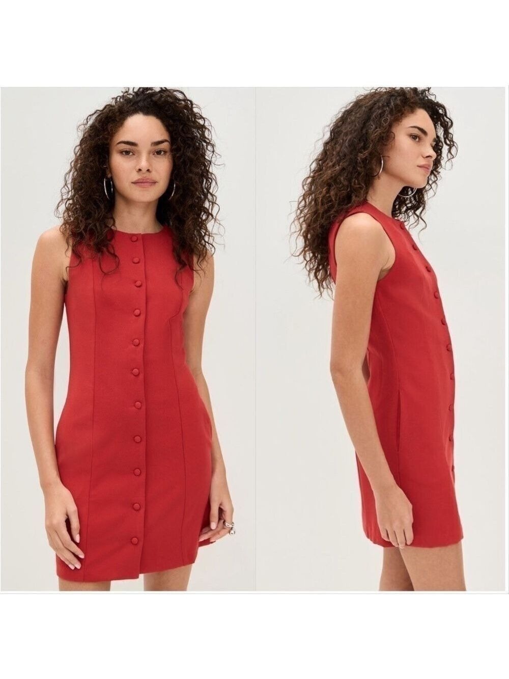 WAYF NEW Button Down Mini Fitted Classic Red Dress